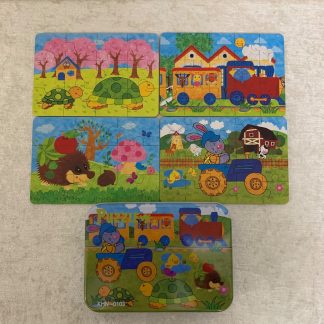 پازل چوبی جعبه فلزی 4 در 1 حیوانات